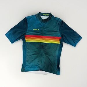 Panache Cycling Jersey Men's Large Teal Rainbow Stripe Short Sleeve Full Zip